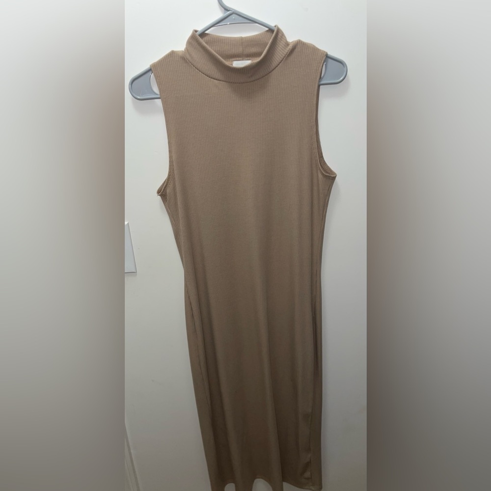 Sleeveless Tan Turtleneck Dress